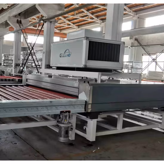 Bordatrice piana per vetro orizzontale da 1,6 m e forma obliqua variabile, perno obliquo, smussatura, lavaggio, intagliatura, foratura, sabbiatura, rottura, lucidatura, lavorazione dei bordi